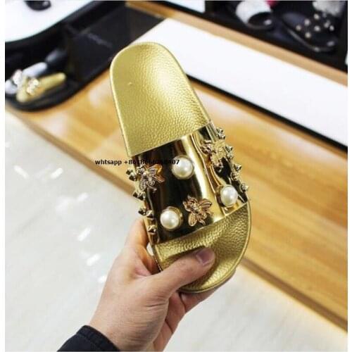 2018 Diamond Slippers Flip Flops Handmade Pearl Summer Shoes Open Toe Non-slip Cool Drag Slip On Slides Shoes Women