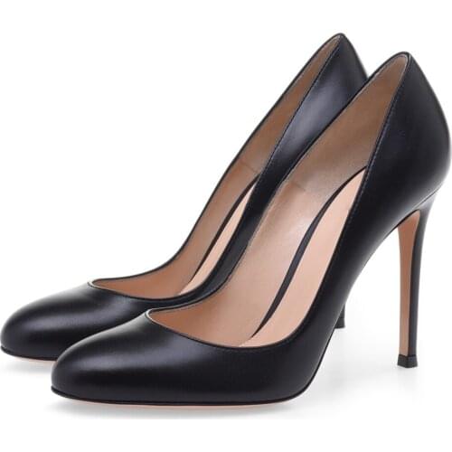 4Sheepskin Leather Round Toe Women High Heel Pumps Fashion Evening Party Dress Heels Black Court Heeled Party Shoes Plus Size 45