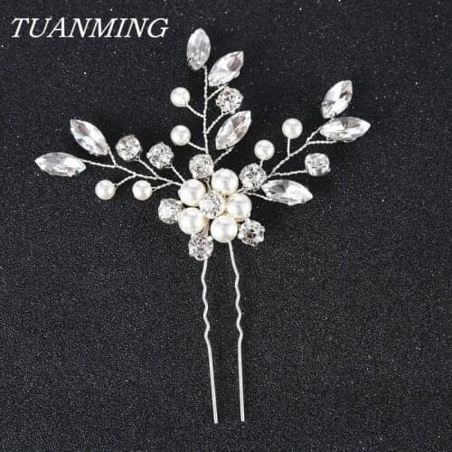Gold/Silver Color Pearl Wedding Bride Hair Sticks Crystal Hairpin Sticks For Bride Wedding Hair Accessories