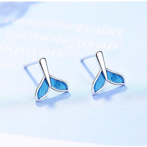 2021 New 925 Sterling Silver Mermaid Tail Charm Stud Earring For Women Jewelry Pendientes Accessories eh1082