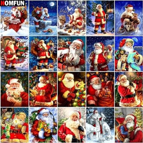 HOMFUN 5D Diamond Pattern Rhinestone Needlework Diy Diamond Painting Cross Stitch "Santa Claus scenery" Diamond Embroidery