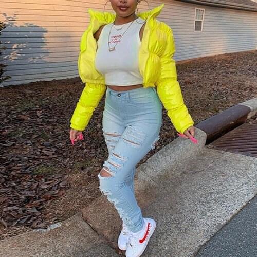 Plus Size Black Puffer Jacket Winter Fashion Casual Cropped Parka Coat Winter Women PU Leather Jacket Women Puffer Cotton Coat