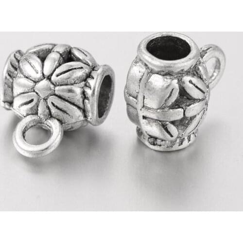 50pcs Tibetan Silver Hanger Link Barrel Bail Bead for Jewelry Making 9x7.5mm Hole: 2mm Lead Free and Cadmium Free