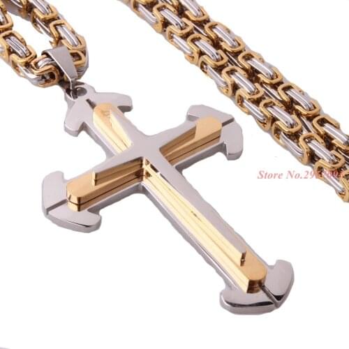 Jesus piece Trendy Punk Vintage Cross Gift Men Silver Gold Color 316L Stainless Steel Necklace Pendant High Quality