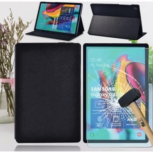 For Samsung Galaxy Tab S5e T720/T725 10.5 Inch Tablet Case Pure Black Protective Case + Free Stylus + Glass Tempered Film