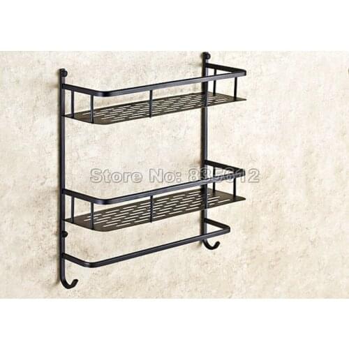 Black Oil Rubbed Brass Shelves 2-Tier Basket Wall Mounted Bathroom Shower Shelf Caddy Storage Wba526