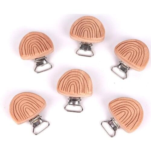 2Pcs Wooden Pacifier Clip Beech Engrave Rainbow Baby Teether Safety Clasp Holder G99C