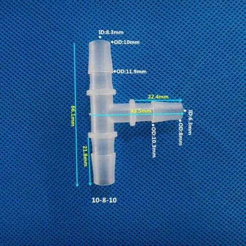 10mm x 8mm x 10mm Plastic Pipe Fitting Pagoda Barbed Reducing 3 Way Tee Type Hose Connector Tube Joint for Garden