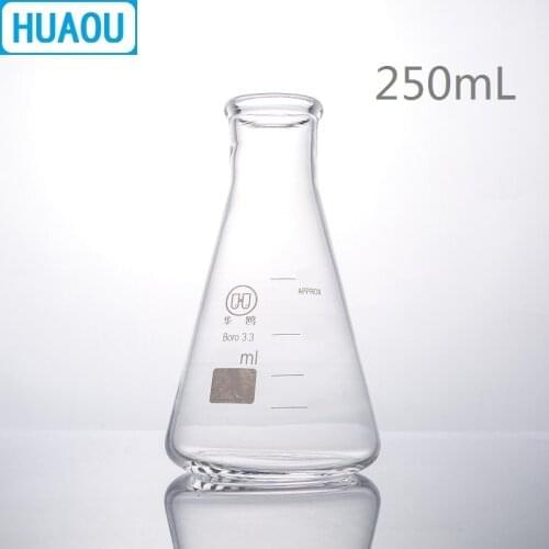 HUAOU 250mL Erlenmeyer Flask Borosilicate 3.3 Glass Narrow Neck Conical Triangle Flask Laboratory Chemistry Equipment