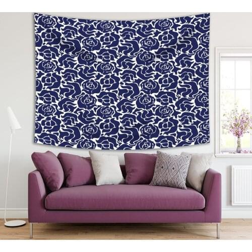 Tapestry Roses Flowers Nature Themed Nostalgic Navy Blue and White Classic Floral Print