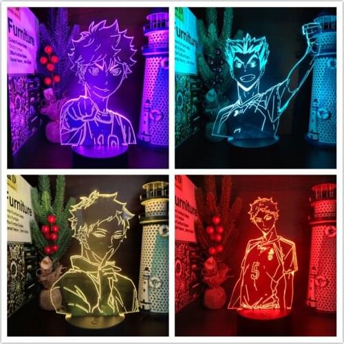 Haikyuu!! Anime Led Night Light Koutarou Bokuto Shoyo Hinata Figure Acrylic Illusion 3D Lamp Bedroom Decor Lampara Manga Gift