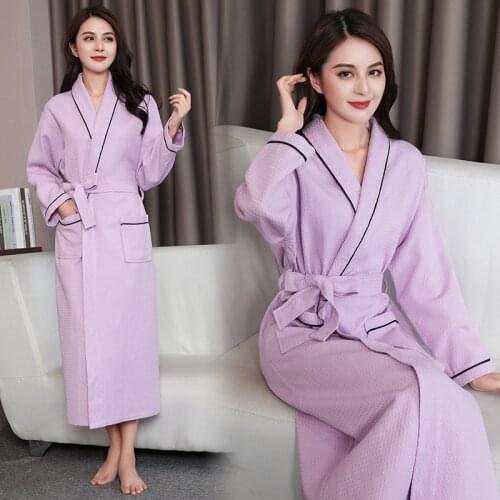 Robe Womens Spring Autumn Purple Bathrobe With Belt Long Nightgown Ladies Cotton Kimono Sleepwear For Female