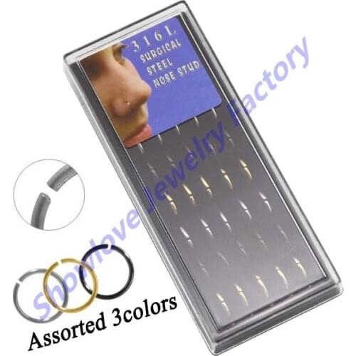 Showlove 40pcs/lot Assorted Color Titanium Anodized Nose Hoop Rings Piercing16g, 18g, 20g Body Jewelry
