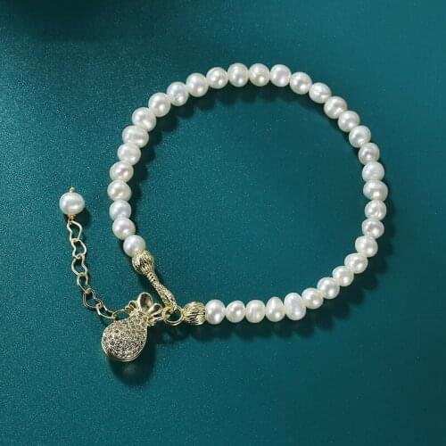 Money Bag Bracelet Micro-inlaid Zircon Pearl Blessing Bag Freshwater Pearl Bracelet Female Creative Fashion Bracelets for Women