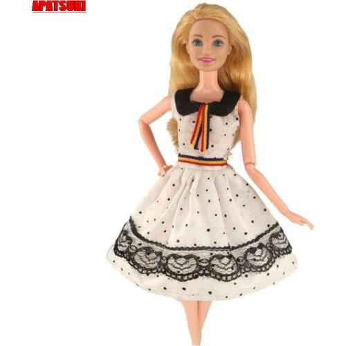White Black Lace Polka Fashion Doll Clothes For Barbie Doll Dress Square Neck Dresses Outfits 1/6 BJD Dolls Accessories Toys