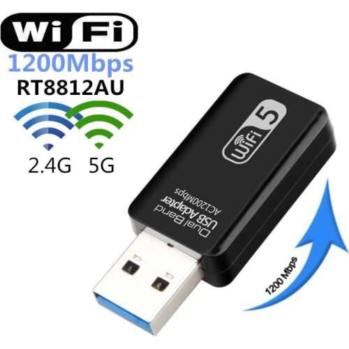 KuWFi 1200Mbps Wifi Adapter Dual Band USB 3.0 Wifi Antenna 2.4G/5Ghz Network USB Receiver for Desktop/Laptop Supports Win 7/8/10
