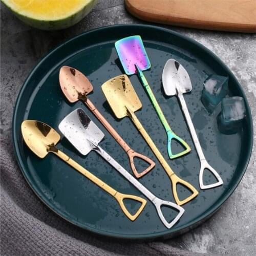 Stainless Steel Iron Shovel Spoon Coffee Ice Cream Spoon Engineering Shovel Retro Cute Square Head Spoon Kitchen Gadget