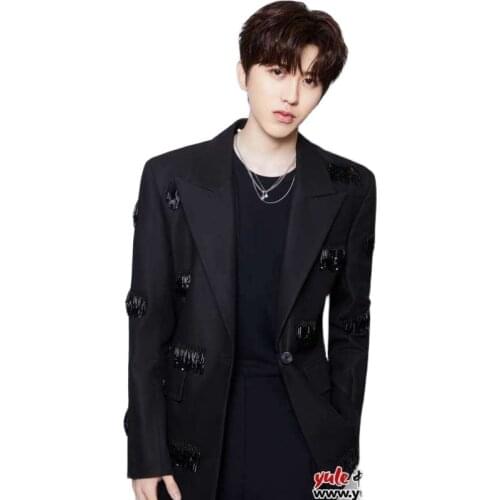 Male singer black tassel coat pants dancer dancing host magician suit bebes jogging men clothing ropa hombre set