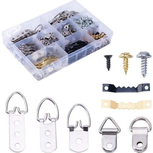 415pcs/set Picture Hangers Kit, Including 7 models of Wall D-Rings,Sawtooth backs,Screws Nails.for Household/office Tools