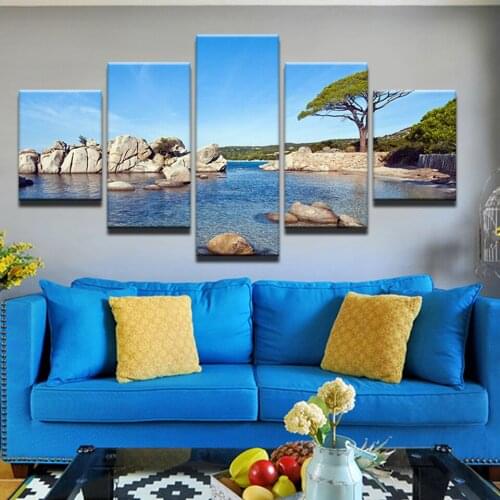 Canvas Wall For Living Room Nordic Decoration Picture New Art 5 Panel Tree Seaview Cuadros Modular Poster Cuadros Painting