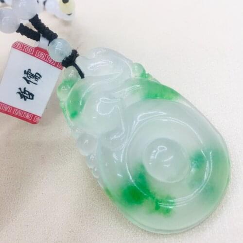 Natural Burmese Emerald jade carving ice bottom green wishful pendant with emerald three-color bead necklace sweater chain