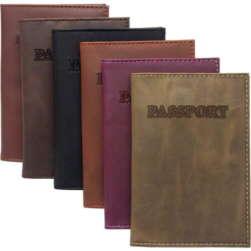 USA Crazy horse vintage imprinting simple genuine leather Passport Cover Credit Card Holder Passport Holder Travel Wallet