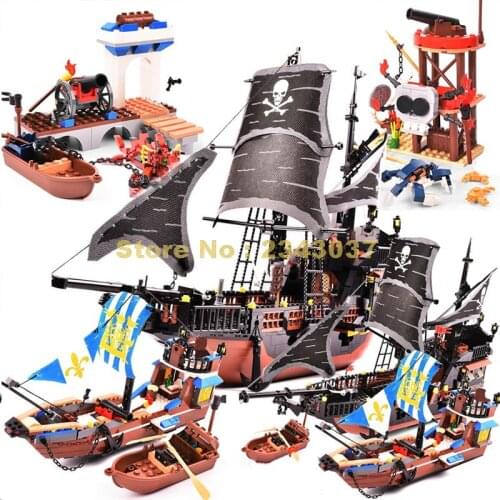 Pirates Royal Ship Boat Cannon Stronghold Bounty Black Pearl Port Crocodile Death Island Building Block Toy