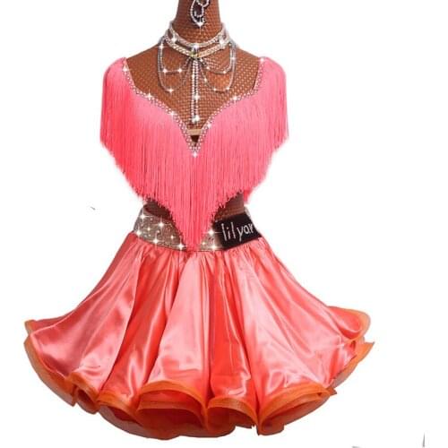 2020 Sexy Ladies Latin Dance Dress Women Stage Suit Pattern/Print Cheongsam Stage Salsa Tassel Skirt Samba Dress DM1032