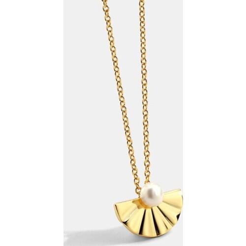 High Polished Pendant Necklaces For Woman with Chinese Folding Fan Pearl Necklace Brass Copper Pearl Jewelry Wholesale 10pcs/lot