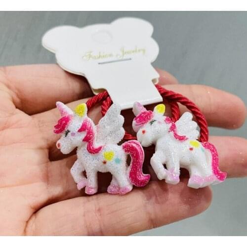 2Pcs/Set Girls Shiny Unicorn Pink Rubber Elastic Hair Bands Children Ponytail Holder Scrunchie Headband Kids Hair Accessories