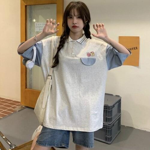 Polo shirt womens summer short-sleeved t-shirt loose couple wear jacket wild 2021 summer new college style