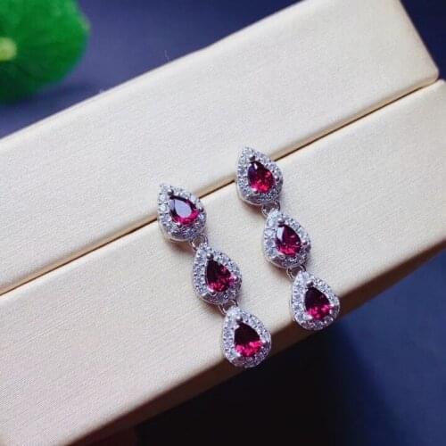 Heart style red garnet gemstone earring women silver jewelry girl stud earrings 925 sterling silver natural gem party gift