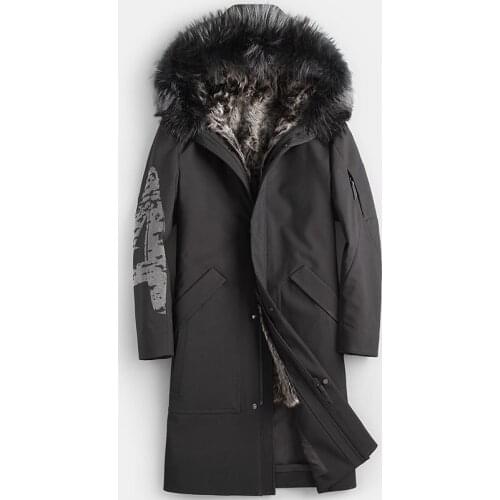 Real Fur Coat Natural Lamb Fur Coat Winter Jacket Men Real Raccoon Fur Collar Warm Parkas Plus Size Jackets Casaco YY867
