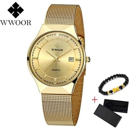 Super Slim Quartz Casual Mens Wristwatch Business Top Brand WWOOR Stainless Steel Analog Quartz Mens Watch 2020 Relojes Hombre