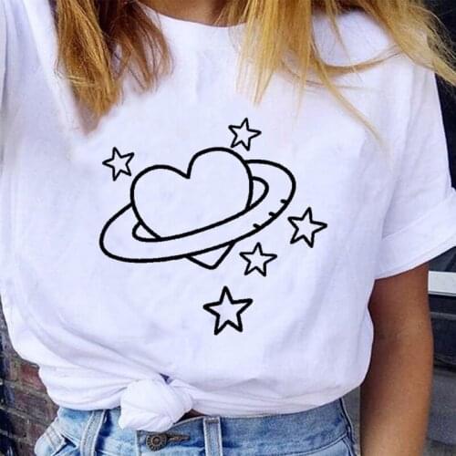 Women Graphic Cartoon Space 90s Valentine Heart Love Short Sleeve Cartoon Lady Clothes Tops Tees Print Female Tshirt T-Shirt