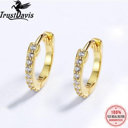 TrustDavis Real 925 Sterling Silver Fashion Sweet INS Charm Shiny CZ Hoop Earring For Women Wedding Birthday Fine Jewelry DA2195