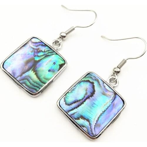 Fashion Natural New Zealand Abalone Shell Earring for Women Peacock Blue 18mm Square Shells Drop Dangle Earrings Jewelry A91