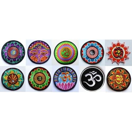 10 kinds of OM AUM OHM Hippie Gypsy Boho Yoga Art Embroidered Sew On Iron On Patch Applique (Size is about 7.7 to 5.7 cm)