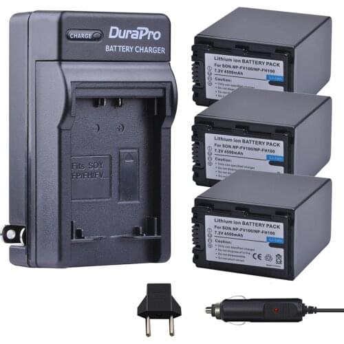 3pc 3900mAH NP-FV100 NPFV100 NP FV100 Li-ion Battery + Car Charger For SONY HDR-CX190 HDR-XR550/E HDR-XR350/E HDR-XR150/E