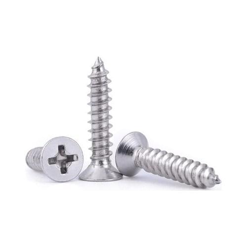 50pcs M2.6 Phillips countersunk head screws cross flat headel screw self-tapping sharp tail stainless steel bolt 6mm-20mm long