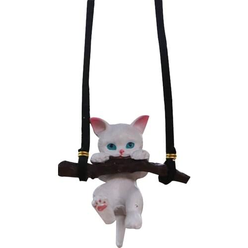 Car Pendant Cute Swing Cat Car Rearview Mirror Pendant Decoration Hanging Cat Statue Car Ornaments Car Interior Hanging Ornament
