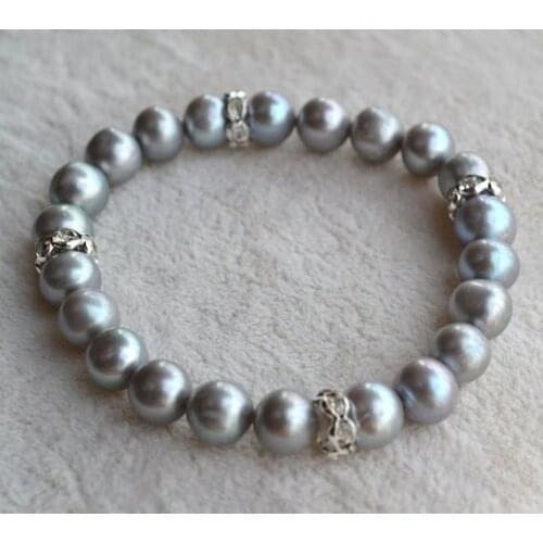 Wedding Pearl Bracelet New Arrival Elastic Rhiestone Gray Freshwater Pearl Bracelet Handmade Fashion Jewelry Women Gift