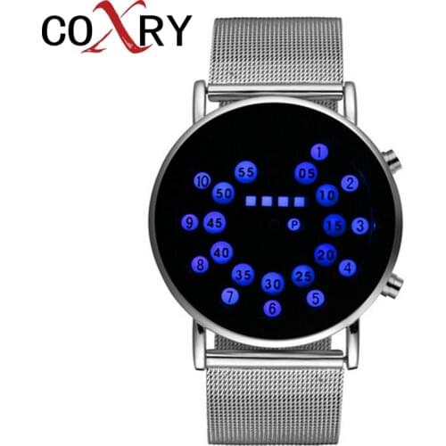 COXRY Hot Sale Binary Watch Men Digital Watch Electronic Luxury Creative Watches Mens Fashion LED Sport Watches For Men Clock