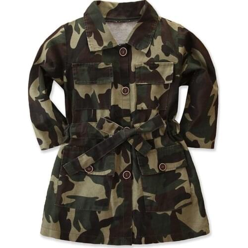 Children Fashionable Girls Camouflage Windbreaker Jacket Spring and Autumn Foreign Style Female Baby Kid Long Casual Windbreaker