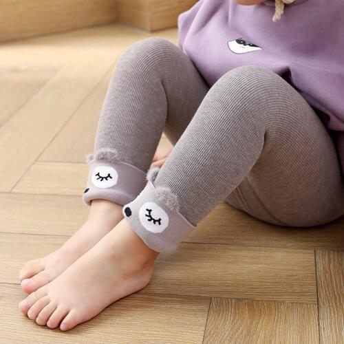 Childrens pants winter new childrens leggings plus velvet thickened baby tights can be opened baby nine-point pants warm pants