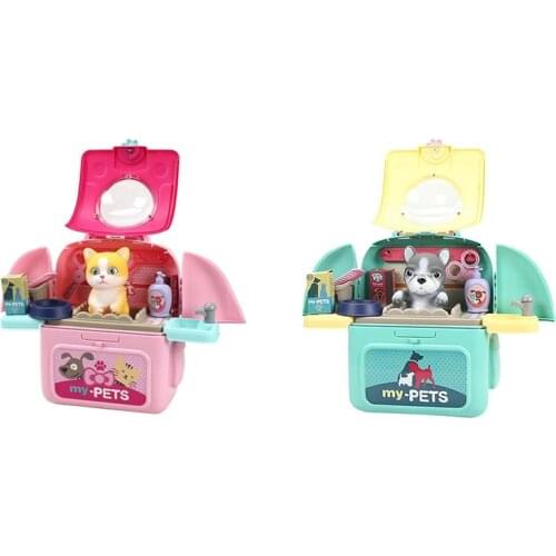 Animals Cartoon Pet Toys Realistic Pet Vet Backpack Pretend Play Toy Veterinarian Kit Cat Dog Care Play Set