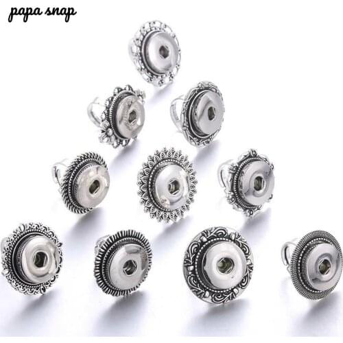 New 18mm snap button Ring 18mm Metal buttons Rings Retro fashion snap ring flexible adjustable women snaps jewelry