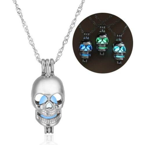 Trendy Glow In The Dark Skull necklaces Hollow luminous Stone cages pendant necklace For women Fashion Jewelry accessories