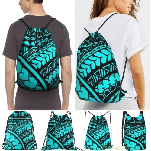 Men Outdoor Travel Drawstring Backpack Bags Polynesian Hawaiian All Over Tribal Women Sports Travel Bag Fitness Swimming Bag