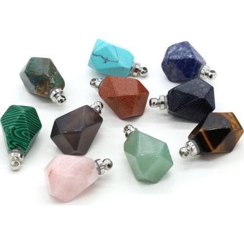 Natural Stone Perfume Bottle Pendant Polygon Semi-precious Exquisite Charms For Jewelry Making DIY Necklace Accessory